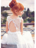 Ivory Lace Chiffon Floor Length Cutout Back Flower Girl Dress